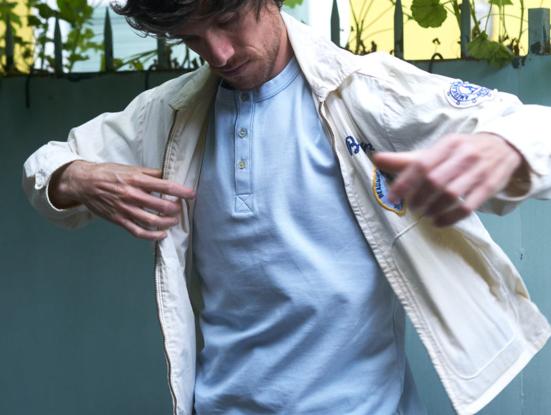 Pétrone Henley manches courtes coton bio bleu ciel homme