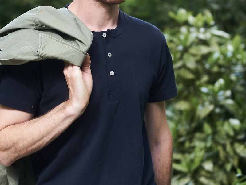 Pétrone Henley manches courtes coton bio bleu marine homme