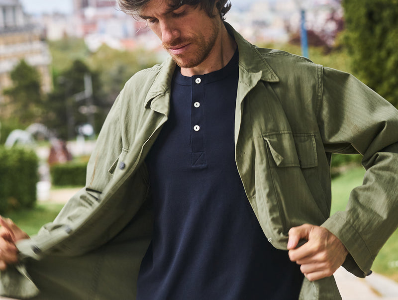 Pétrone Henley manches courtes coton bio bleu marine homme