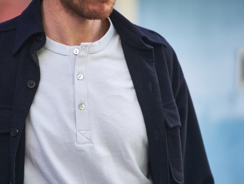Pétrone Henley manches courtes coton bio gris clair homme