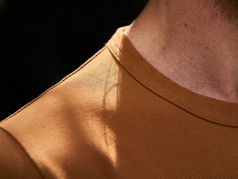 Pétrone Henley manches courtes coton bio ocre homme